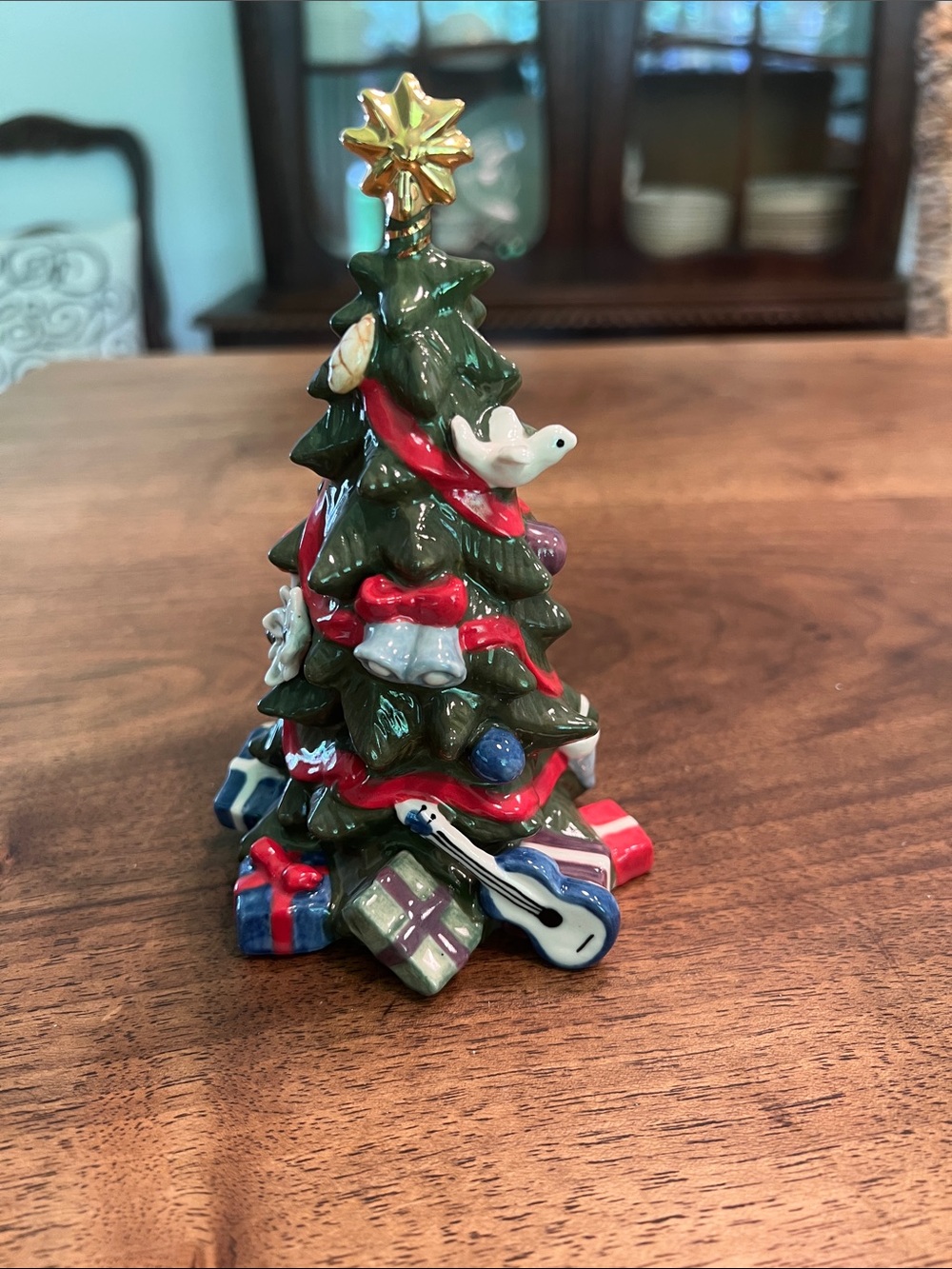 Royal Copenhagen Green Ceramic Christmas Tree with Red Garland and Gold Star